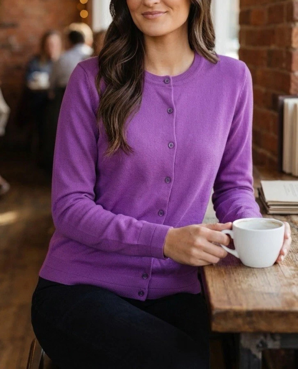 Shirin Guild Button Up 100% cashmere Sweater Designer Modern Purple M A009169
